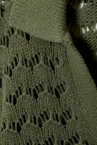 Locker sitzender Pullover mit offenem Strickmuster – Dunkelkhaki-Grün