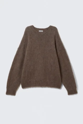 Locker sitzender Pullover mit Rundhalsausschnitt und Rippmuster – Braun