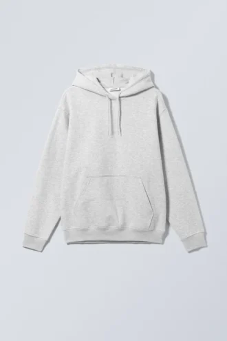 Locker sitzender, schwerer Kapuzenpullover – Grau meliert