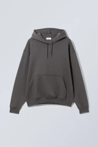Locker sitzender, schwerer Kapuzenpullover – Off-Black