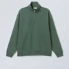 Locker sitzender, schwerer Pullover mit halbem Reißverschluss – Dunkelgrün Locker sitzender, schwerer Pullover mit halbem Reißverschluss – Dunkelgrün