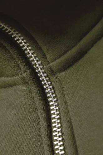 Locker sitzender, schwerer Pullover mit halbem Reißverschluss – Dunkelkhaki-Grün