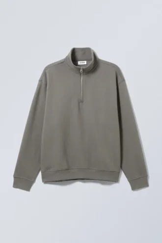 Locker sitzender, schwerer Pullover mit halbem Reißverschluss – Dusty Grey