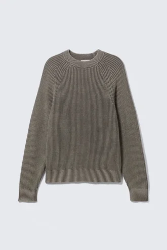 Locker sitzender Strickpullover aus Baumwolle – gewaschenes Dunkelgrau-Melange Locker sitzender Strickpullover aus Baumwolle – gewaschenes Dunkelgrau-Melange
