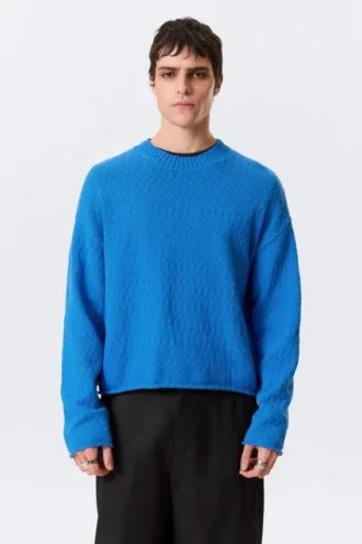 Locker sitzender Strickpullover aus Baumwolle – Hellblau