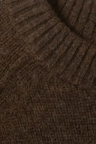 Locker sitzender Strickpullover aus Wolle – Dunkelbraun meliert