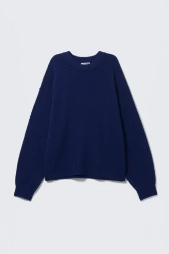 Locker sitzender Strickpullover – Dunkelblau meliert