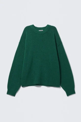 Locker sitzender Strickpullover – Dunkelgrün meliert