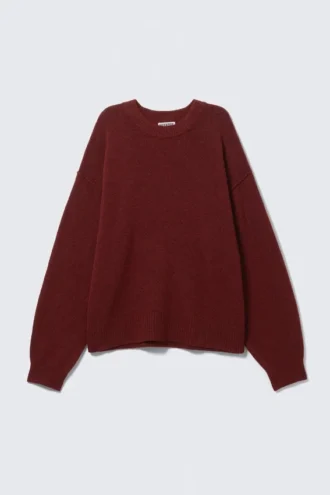 Locker sitzender Strickpullover – Dunkelrot meliert