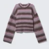 Locker sitzender Strickpullover – gestreift, rosa Locker sitzender Strickpullover – gestreift, rosa