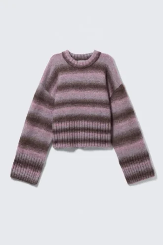 Locker sitzender Strickpullover – gestreift, rosa