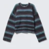 Locker sitzender Strickpullover – gestreift, türkis Locker sitzender Strickpullover – gestreift, türkis