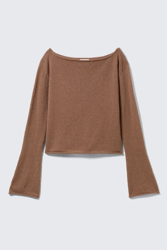 Locker sitzender Strickpullover mit U-Ausschnitt – Braun Locker sitzender Strickpullover mit U-Ausschnitt – Braun