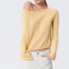 Locker sitzender Strickpullover mit U-Boot-Ausschnitt – Hellgelb Locker sitzender Strickpullover mit U-Boot-Ausschnitt – Hellgelb