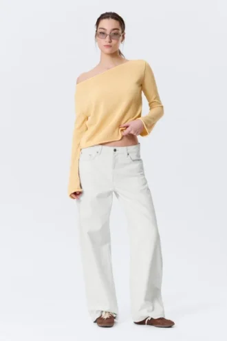 Locker sitzender Strickpullover mit U-Boot-Ausschnitt – Hellgelb Locker sitzender Strickpullover mit U-Boot-Ausschnitt – Hellgelb