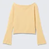 Locker sitzender Strickpullover mit U-Boot-Ausschnitt – Hellgelb Locker sitzender Strickpullover mit U-Boot-Ausschnitt – Hellgelb