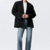Locker sitzender Zweireiher-Blazer aus Leinenmischung – Schwarz