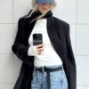 Locker sitzender Zweireiher-Blazer aus Leinenmischung – Schwarz