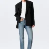 Locker sitzender Zweireiher-Blazer aus Leinenmischung – Schwarz