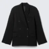 Locker sitzender Zweireiher-Blazer aus Leinenmischung – Schwarz