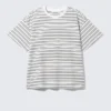 Locker sitzendes, kastenförmiges Baumwoll-T-Shirt – gestreift, weiß Locker sitzendes, kastenförmiges Baumwoll-T-Shirt – gestreift, weiß