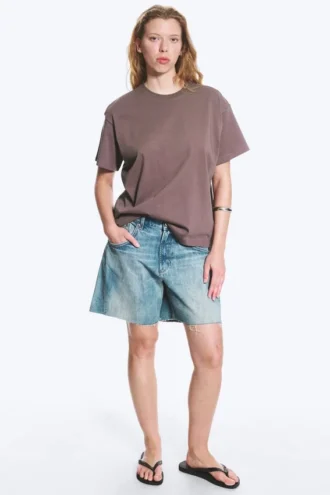 Locker sitzendes, kastenförmiges Baumwoll-T-Shirt – Grau
