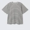 Locker sitzendes, kastenförmiges Baumwoll-T-Shirt – grau gestreift Locker sitzendes, kastenförmiges Baumwoll-T-Shirt – grau gestreift