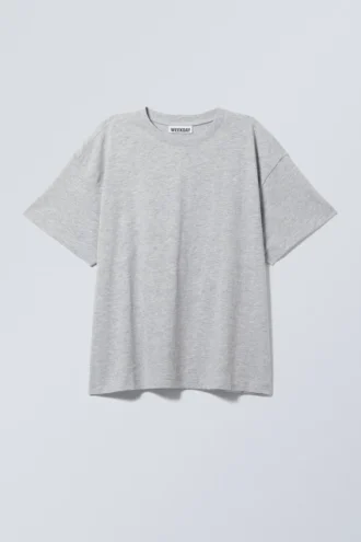 Locker sitzendes, kastenförmiges Baumwoll-T-Shirt – Grau meliert