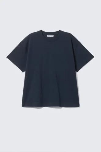 Locker sitzendes, kastenförmiges Baumwoll-T-Shirt – Marineblau