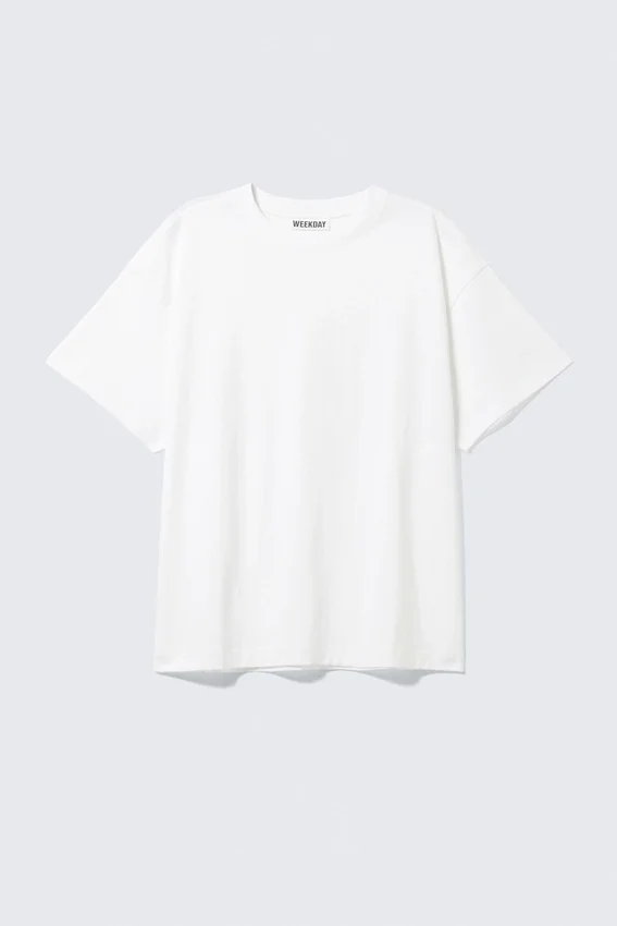 Locker sitzendes, kastenförmiges Baumwoll-T-Shirt – Weiß Locker sitzendes, kastenförmiges Baumwoll-T-Shirt – Weiß