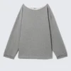Locker sitzendes, schulterfreies Pyjama-Oberteil aus Frottee – Grau meliert Locker sitzendes, schulterfreies Pyjama-Oberteil aus Frottee – Grau meliert