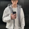 Lockere Canvas-Jacke mit Kapuze – Hellstaubgrau Lockere Canvas-Jacke mit Kapuze – Hellstaubgrau