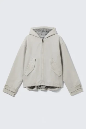 Lockere Canvas-Jacke mit Kapuze – Hellstaubgrau
