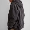 Lockere Canvas-Jacke mit Kapuze – Schwarz meliert Lockere Canvas-Jacke mit Kapuze – Schwarz meliert