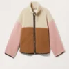 Lockere Fleece-Jacke mit Reißverschluss – Beige/Braun/Rosa