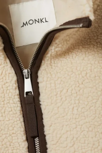 Lockere Fleece-Jacke mit Reißverschluss – Beige/Braun/Rosa