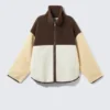 Lockere Fleece-Jacke mit Reißverschluss – Braun/Weiß/Gelb