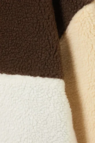 Lockere Fleece-Jacke mit Reißverschluss – Braun/Weiß/Gelb