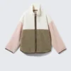 Lockere Fleece-Jacke mit Reißverschluss – Weiß/Khaki/Rosa