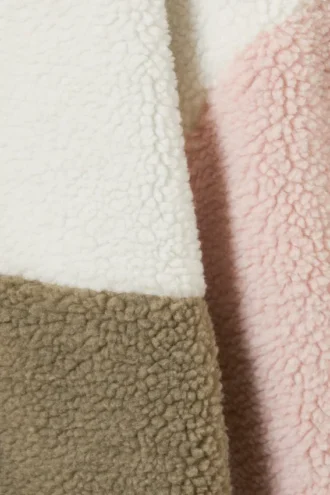 Lockere Fleece-Jacke mit Reißverschluss – Weiß/Khaki/Rosa