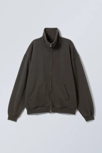 Lockere Strickjacke mit Trichterkragen und Reißverschluss – gewaschenes Dunkelgrau
