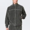 Lockere Velours-Trainingsjacke – Dunkelgrau Lockere Velours-Trainingsjacke – Dunkelgrau