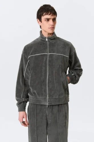 Lockere Velours-Trainingsjacke – Dunkelgrau Lockere Velours-Trainingsjacke – Dunkelgrau