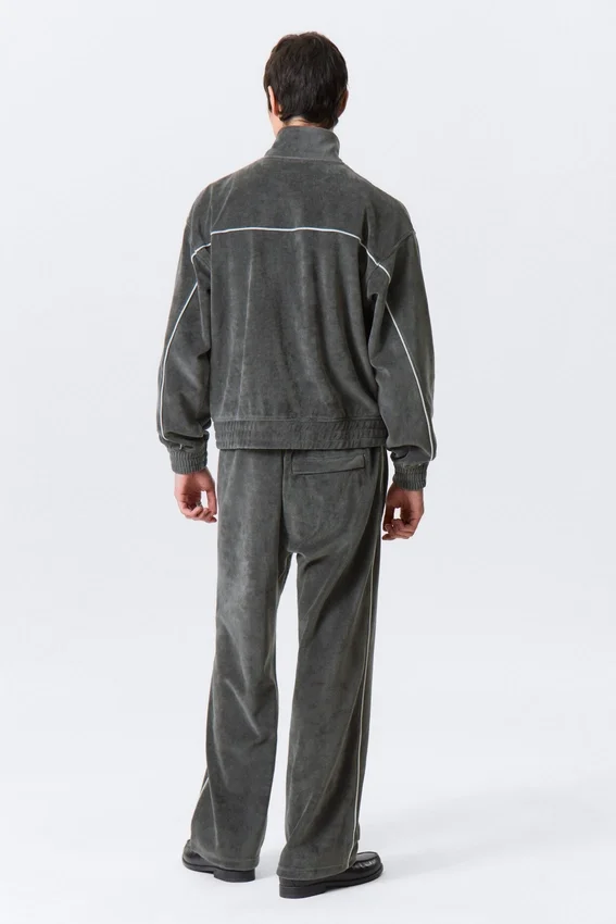 Lockere Velours-Trainingsjacke – Dunkelgrau Lockere Velours-Trainingsjacke – Dunkelgrau
