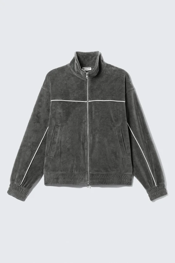 Lockere Velours-Trainingsjacke – Dunkelgrau Lockere Velours-Trainingsjacke – Dunkelgrau