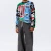 Lockerer, grafisch mit Print bedruckter Baumwoll-Pullover – mehrfarbiger Print Lockerer, grafisch mit Print bedruckter Baumwoll-Pullover – mehrfarbiger Print