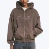 Lockerer Kapuzenpullover mit Reißverschluss und Print – Dark Mole – Flow Lockerer Kapuzenpullover mit Reißverschluss und Print – Dark Mole – Flow