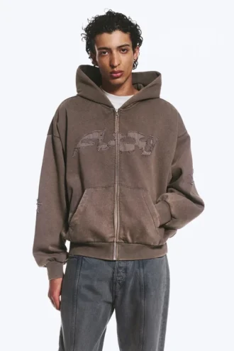 Lockerer Kapuzenpullover mit Reißverschluss und Print – Dark Mole – Flow