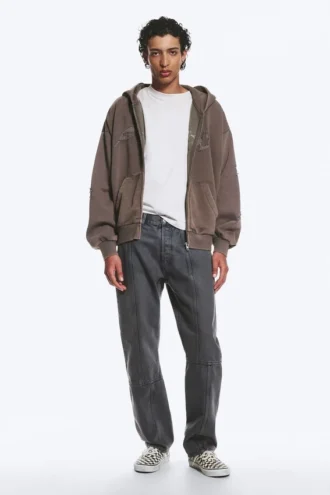 Lockerer Kapuzenpullover mit Reißverschluss und Print – Dark Mole – Flow