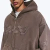 Lockerer Kapuzenpullover mit Reißverschluss und Print – Dark Mole – Flow Lockerer Kapuzenpullover mit Reißverschluss und Print – Dark Mole – Flow